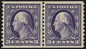 Sale 959, Lot 2885, 1913-15 Washington-Franklin Issues (Scott 424-461), 3c Violet, Coil (445) Sale 959, Lot 2885, 1913-15 Washington-Franklin Issues (Scott 424-461)