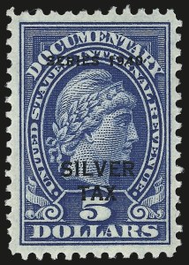 Sale 959, Lot 3281, Revenues (Proprietary thru Consular Service), $4.00 Orange Brown, $5.00 Dark Blue, Silver Tax (RG52-RG53) Sale 959, Lot 3281, Revenues (Proprietary thru Consular Service)