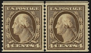 Sale 962, Lot 2666, 1908-12 Issues (Scott 331-396), 4c Orange Brown, Coil (354) Sale 962, Lot 2666, 1908-12 Issues (Scott 331-396)