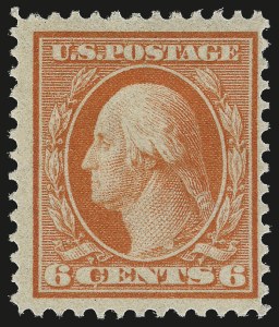 Sale 962, Lot 2673, 1908-12 Issues (Scott 331-396), 6c Red Orange, Bluish (362) Sale 962, Lot 2673, 1908-12 Issues (Scott 331-396)