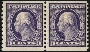 Sale 962, Lot 2729, 1912-23 Issues (Scott 405-524), 3c Violet, Coil (445) Sale 962, Lot 2729, 1912-23 Issues (Scott 405-524)