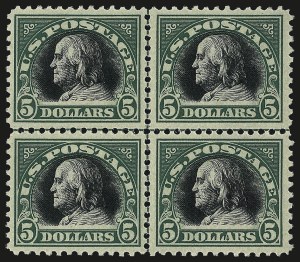 Sale 962, Lot 2799, 1912-23 Issues (Scott 405-524), $5.00 Deep Green & Black (524) Sale 962, Lot 2799, 1912-23 Issues (Scott 405-524)