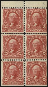 Sale 967, Lot 4505, 1902-08 Issues (Scott 300-322), 2c Carmine, Booklet Pane of Six (301c) Sale 967, Lot 4505, 1902-08 Issues (Scott 300-322)