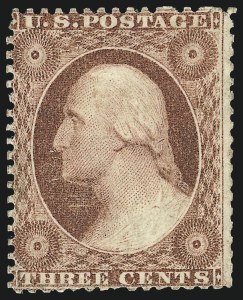 Sale 975, Lot 1182, 1857-60 Issue (Scott 18-39), 3c Rose, Ty. I (25) Sale 975, Lot 1182, 1857-60 Issue (Scott 18-39)