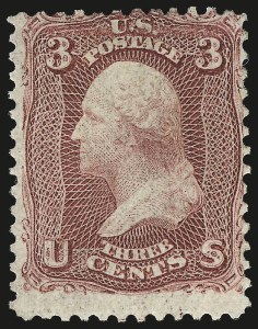 Sale 975, Lot 1252, 1861-66 Issue (Scott 56-78), 3c Lake (66) Sale 975, Lot 1252, 1861-66 Issue (Scott 56-78)