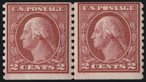 Sale 976, Lot 2035, 1913-15 Washington-Franklin Issues (Scott 424-460), 2c Carmine Rose, Ty. I, Coil (453) Sale 976, Lot 2035, 1913-15 Washington-Franklin Issues (Scott 424-460)