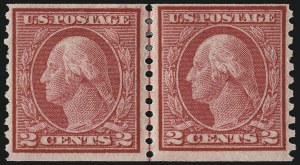 Sale 976, Lot 2036, 1913-15 Washington-Franklin Issues (Scott 424-460), 2c Carmine Rose, Ty. I, Coil (453) Sale 976, Lot 2036, 1913-15 Washington-Franklin Issues (Scott 424-460)