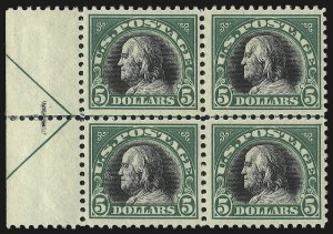 Sale 976, Lot 2116, 1917-19 Issues (Scott 481-524), $5.00 Deep Green & Black (524) Sale 976, Lot 2116, 1917-19 Issues (Scott 481-524)