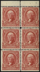 Sale 982, Lot 5677, 1902-08 Issues (Scott 300-322), 2c Carmine, Booklet Pane of Six (301c) Sale 982, Lot 5677, 1902-08 Issues (Scott 300-322)