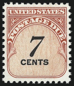 Sale 1003, Lot 5336, United States Postage Due Issues (Singles, Scott J47-J96a, Balance), 7c Carmine Rose & Black, Dull Gum (J95 var) Sale 1003, Lot 5336, United States Postage Due Issues (Singles, Scott J47-J96a, Balance)