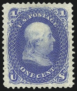 Sale 997, Lot 5414, 1875 Re-Issue of 1861-66 Issue (Scott 102-111), 1c Blue, Re-Issue (102) Sale 997, Lot 5414, 1875 Re-Issue of 1861-66 Issue (Scott 102-111)