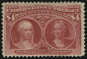 Sale 997, Lot 5724, 1893 Columbian Issue ($2.00 thru $5.00, Scott 242-245), $4.00 Columbian (244) Sale 997, Lot 5724, 1893 Columbian Issue ($2.00 thru $5.00, Scott 242-245)