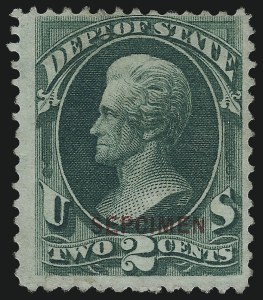 Sale 997, Lot 6296, Officials (O), 2c State, "Sepcimen" Error (O58Sa) Sale 997, Lot 6296, Officials (O)