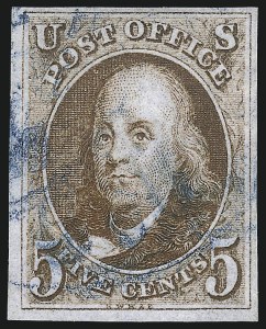 Sale 1007, Lot 2075, 5c 1847 Issue (Scott 1), 5c Red Brown (1) Sale 1007, Lot 2075, 5c 1847 Issue (Scott 1)