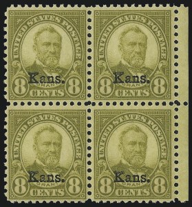 Sale 1007, Lot 2885, 1922 and Later Issues (Scott 578 onwards), 8c Kans. Ovpt. (666) Sale 1007, Lot 2885, 1922 and Later Issues (Scott 578 onwards)