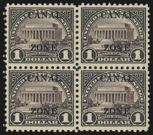 Sale 1017, Lot 1041, United States Possessions, Canal Zone, 1925, $1.00 Violet Brown, Ty. "B" Ovpt. (95) Sale 1017, Lot 1041, United States Possessions, Canal Zone