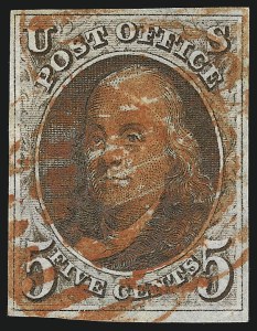 Sale 1019, Lot 310, 5c-10c 1847 Issue (Scott 1-2), 5c Red Brown (1) Sale 1019, Lot 310, 5c-10c 1847 Issue (Scott 1-2)