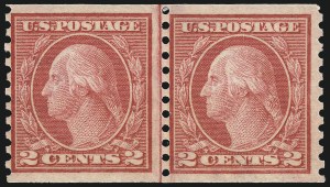 Sale 1019, Lot 826, 1912-15 Washington-Franklin Issues (Scott 406c-460), 2c Red, Ty. II, Coil (454) Sale 1019, Lot 826, 1912-15 Washington-Franklin Issues (Scott 406c-460)