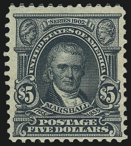 Sale 1026, Lot 1370, 1902-08 Issue, Louisiana Purchase and Jamestown Issues (Scott 300-330), $5.00 Dark Green (313) Sale 1026, Lot 1370, 1902-08 Issue, Louisiana Purchase and Jamestown Issues (Scott 300-330)