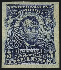 Sale 1033, Lot 4179, 1902-08 Issue (Scott 305-322), 5c Blue, Imperforate (315) Sale 1033, Lot 4179, 1902-08 Issue (Scott 305-322)