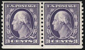 Sale 1040, Lot 1817, 1914-15 Issues (Scott 445-461), 3c Violet, Coil (445) Sale 1040, Lot 1817, 1914-15 Issues (Scott 445-461)