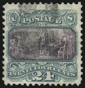 Sale 1050, Lot 249, 1869 Pictorial Issue (Scott 112-122), 24c Green & Violet (120) Sale 1050, Lot 249, 1869 Pictorial Issue (Scott 112-122)