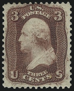 Sale 1057, Lot 610, 1861 Issue First Designs and Colors (Scott 55-62), 3c Brown Rose, First Design (56) Sale 1057, Lot 610, 1861 Issue First Designs and Colors (Scott 55-62)