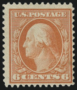 Sale 1061, Lot 3866, 1908-13 Washington-Franklin Issues (Scott 331-396), 6c Red Orange, Bluish (362) Sale 1061, Lot 3866, 1908-13 Washington-Franklin Issues (Scott 331-396)