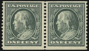 Sale 1061, Lot 3877, 1908-13 Washington-Franklin Issues (Scott 331-396), 1c Green, Coil (387) Sale 1061, Lot 3877, 1908-13 Washington-Franklin Issues (Scott 331-396)