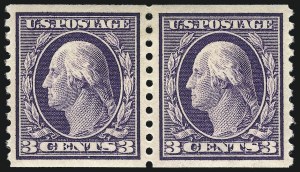 Sale 1061, Lot 3918, 1912-14 Washington-Franklin Issue (Scott 407-459), 3c Violet, Coil (445) Sale 1061, Lot 3918, 1912-14 Washington-Franklin Issue (Scott 407-459)