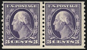 Sale 1061, Lot 3919, 1912-14 Washington-Franklin Issue (Scott 407-459), 3c Violet, Coil (445) Sale 1061, Lot 3919, 1912-14 Washington-Franklin Issue (Scott 407-459)