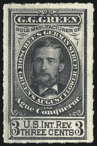 Sale 1061, Lot 4412, Private Die Medicine Stamps, Davis thru Dr. Jayne, G. G. Green, 3c Black, Watermarked, Rouletted (RS93d) Sale 1061, Lot 4412, Private Die Medicine Stamps, Davis thru Dr. Jayne