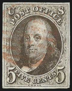 Sale 1062, Lot 34, 1847 Issue and 1875 Reproduction of 1847 Issue (Scott 1-4), 5c Red Brown (1) Sale 1062, Lot 34, 1847 Issue and 1875 Reproduction of 1847 Issue (Scott 1-4)