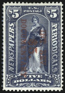 Sale 1067, Lot 572, Revenues: Documentary Issues, $5.00 Dark Blue, Surcharge Reading Down (R159) Sale 1067, Lot 572, Revenues: Documentary Issues