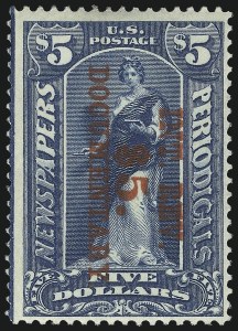 Sale 1067, Lot 573, Revenues: Documentary Issues, $5.00 Dark Blue, Surcharge Reading Down (R159) Sale 1067, Lot 573, Revenues: Documentary Issues