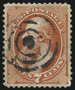 Sale 1078, Lot 273, 1870 National Bank Note Co. Grilled Issue (Scott 134-144), 7c Vermilion, H. Grill (138) Sale 1078, Lot 273, 1870 National Bank Note Co. Grilled Issue (Scott 134-144)