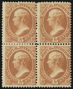 Sale 1085, Lot 4196, 1875 American Bank Note Co. Printing on Soft Paper (Scott O94-O117), 15c Interior, Soft Paper (O102) Sale 1085, Lot 4196, 1875 American Bank Note Co. Printing on Soft Paper (Scott O94-O117)