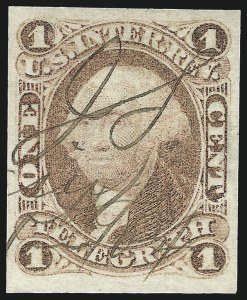 Sale 1089, Lot 208, First Issue Imperforate, 1c-$1.90, 1c Telegraph, Imperforate (R4a) Sale 1089, Lot 208, First Issue Imperforate, 1c-$1.90