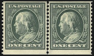 Sale 1096, Lot 629, 1910-11 Washington-Franklin Issue (Scott 374-396), 1c Green, Coil (387) Sale 1096, Lot 629, 1910-11 Washington-Franklin Issue (Scott 374-396)