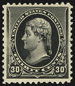 Sale 1107, Lot 299, 1873-93 Bank Note Co. Issue (Scott 156-229), 30c Black (228) Sale 1107, Lot 299, 1873-93 Bank Note Co. Issue (Scott 156-229)
