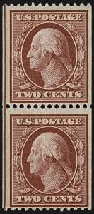 Sale 1107, Lot 425, 1908-10 Washington-Franklin Issues, 1909 Commemoratives (Scott 331-371), 2c Carmine, Coil (349) Sale 1107, Lot 425, 1908-10 Washington-Franklin Issues, 1909 Commemoratives (Scott 331-371)