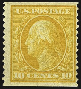 Sale 1107, Lot 428, 1908-10 Washington-Franklin Issues, 1909 Commemoratives (Scott 331-371), 10c Yellow, Coil (356) Sale 1107, Lot 428, 1908-10 Washington-Franklin Issues, 1909 Commemoratives (Scott 331-371)