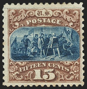 Sale 1140, Lot 510, 1875 Re-Issue of 1869 Pictorial Issue (Scott 123-133a), 15c Brown & Blue, Re-Issue (129) Sale 1140, Lot 510, 1875 Re-Issue of 1869 Pictorial Issue (Scott 123-133a)