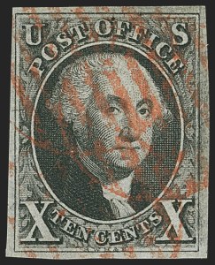 Sale 1150, Lot 525, 1847 Issue (Scott 1-2), 10c Black (2) Sale 1150, Lot 525, 1847 Issue (Scott 1-2)
