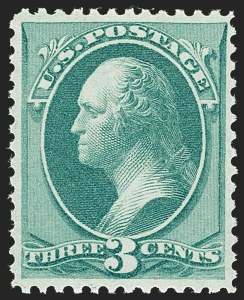 Sale 1192, Lot 256, 1873-75 Continental Bank Note Co. Issue (Scott 156-166, 171), 3c Green (158). Mint N.H Sale 1192, Lot 256, 1873-75 Continental Bank Note Co. Issue (Scott 156-166, 171)