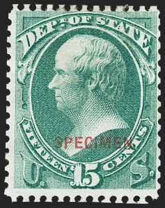 Sale 1192, Lot 752, Official Special Printings, 15c State, Specimen Ovpt. (O64S) Sale 1192, Lot 752, Official Special Printings