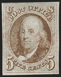 Sale 1197, Lot 1524, 5c 1847 Issue (Scott 1), 5c Red Brown (1) Sale 1197, Lot 1524, 5c 1847 Issue (Scott 1)