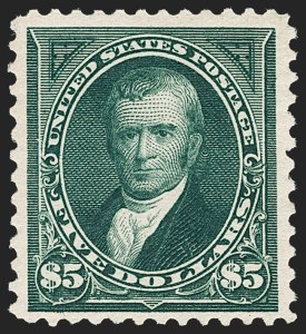 Sale 1206, Lot 282, 1894 Unwatermarked Bureau Issue (Scott 246-263), $5.00 Dark Green (263) Sale 1206, Lot 282, 1894 Unwatermarked Bureau Issue (Scott 246-263)