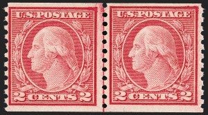 Sale 1217, Lot 1129, 1912-18 Issues (Scott 405-491), 2c Carmine Rose, Ty. I, Coil (453) Sale 1217, Lot 1129, 1912-18 Issues (Scott 405-491)