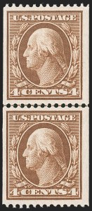 Sale 1227, Lot 3297, 1908-10 Washington-Franklin Issues (Scott 331-356), 4c Orange Brown, Coil (350) Sale 1227, Lot 3297, 1908-10 Washington-Franklin Issues (Scott 331-356)